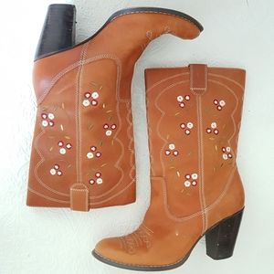Anthro Seychelles Floral Embroidered Leather Boots